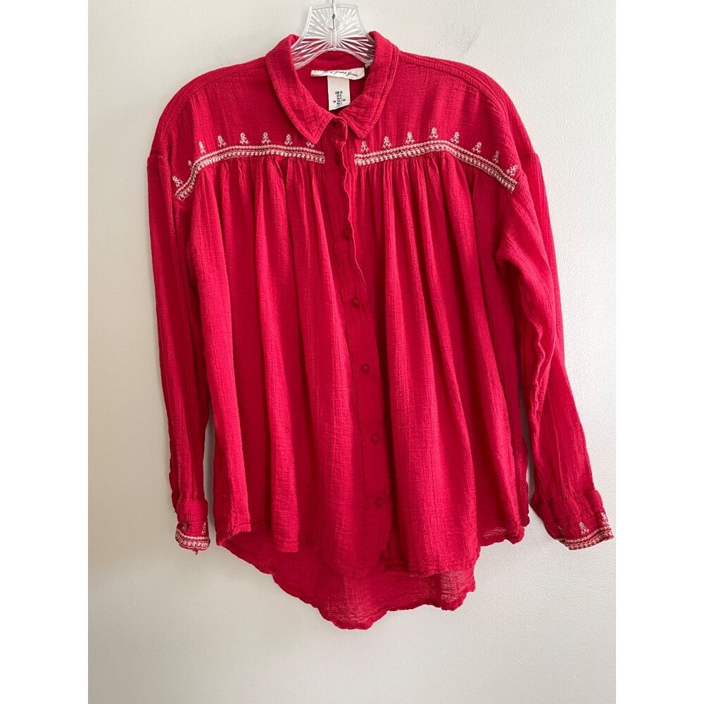 L.O.G.G. Embriodered Button Down Shirt Womens 0 XS Reg Gauze Fabric Long Sleeve - Picture 3 of 8